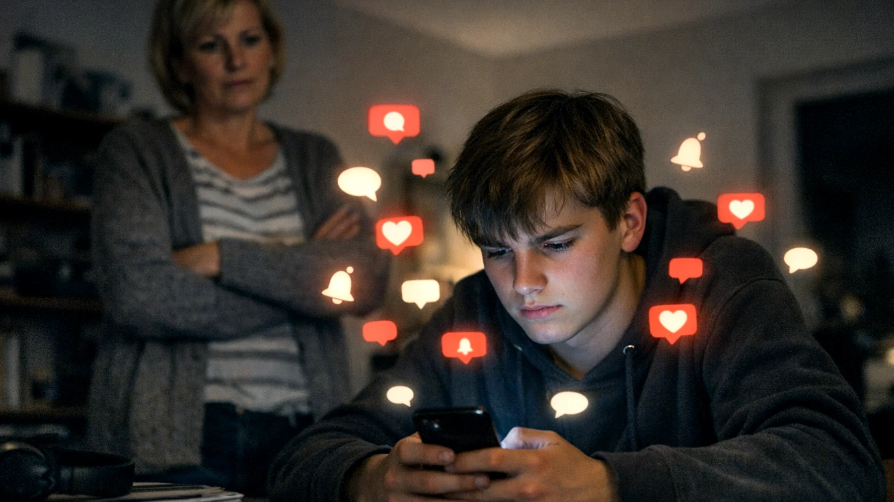 Die Eltern bemerken, dass ihre Jugendlichen Social Media auf riskante Weise nutzen: Sie teilen persönliche Informationen mit Fremden, nehmen an gefährlichen Online-Challenges teil und sind übermäßig auf die Anzahl der Likes und Follower fixiert, was ihr Selbstwertgefühl und ihr Wohlbefinden ernsthaft beeinträchtigt."